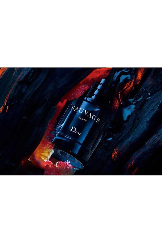 Dior Sauvage perfume bottle on a dark, abstract background